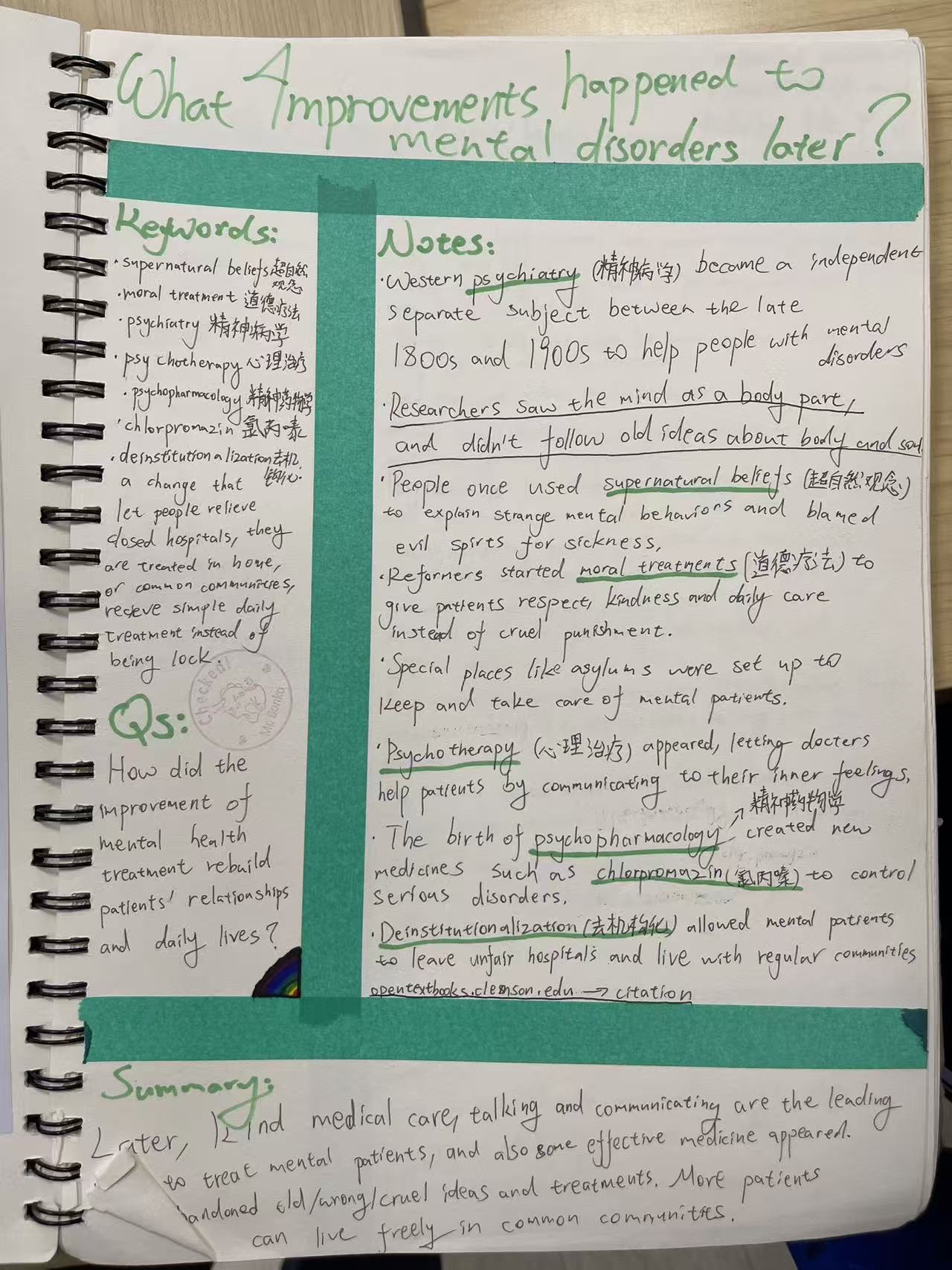 A first round of Cornell notes — the research that fed each group's discussion of what they still needed to know.