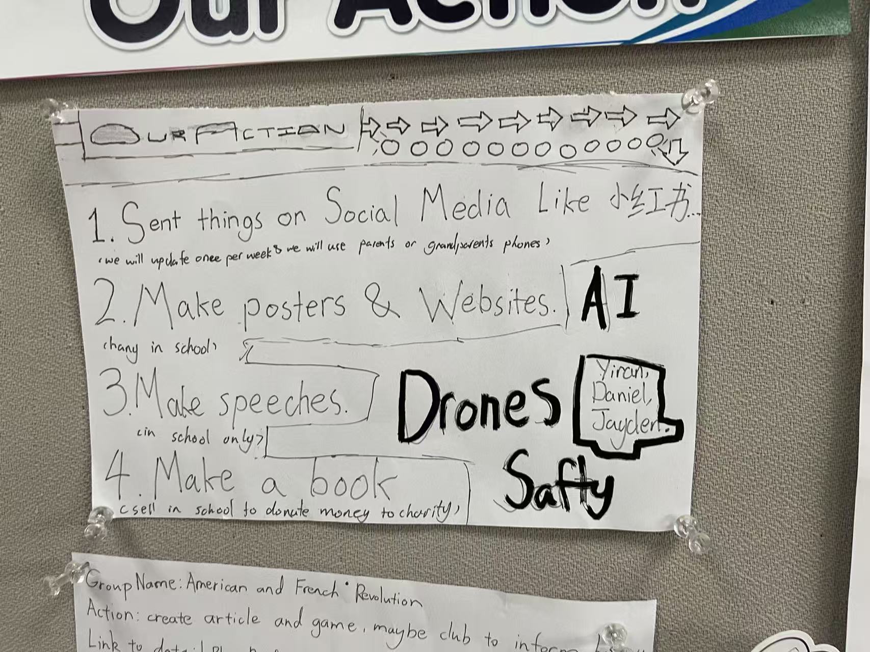 AI Drones and Safety — action poster with peer feedback
