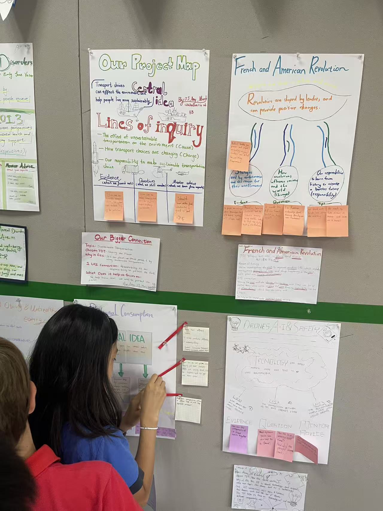 Running the connection routine again — red tape linking new evidence back to the lines of inquiry.