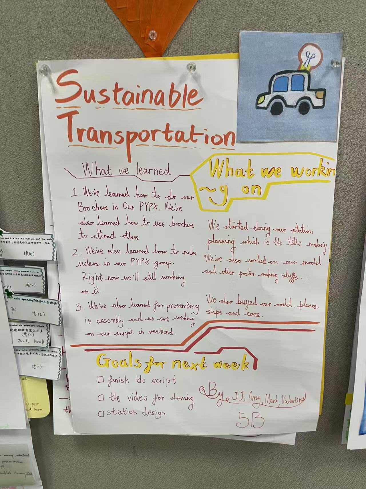A group's weekly poster: sustainable transportation.