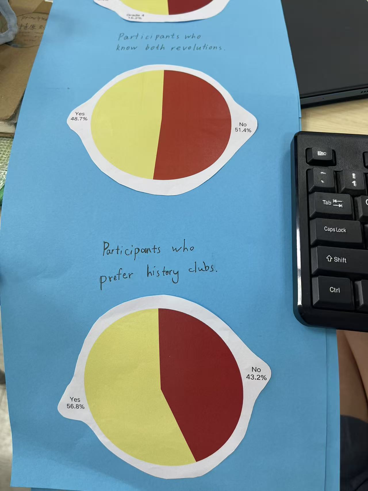 Survey results turned into pie charts for the Revolutions station.