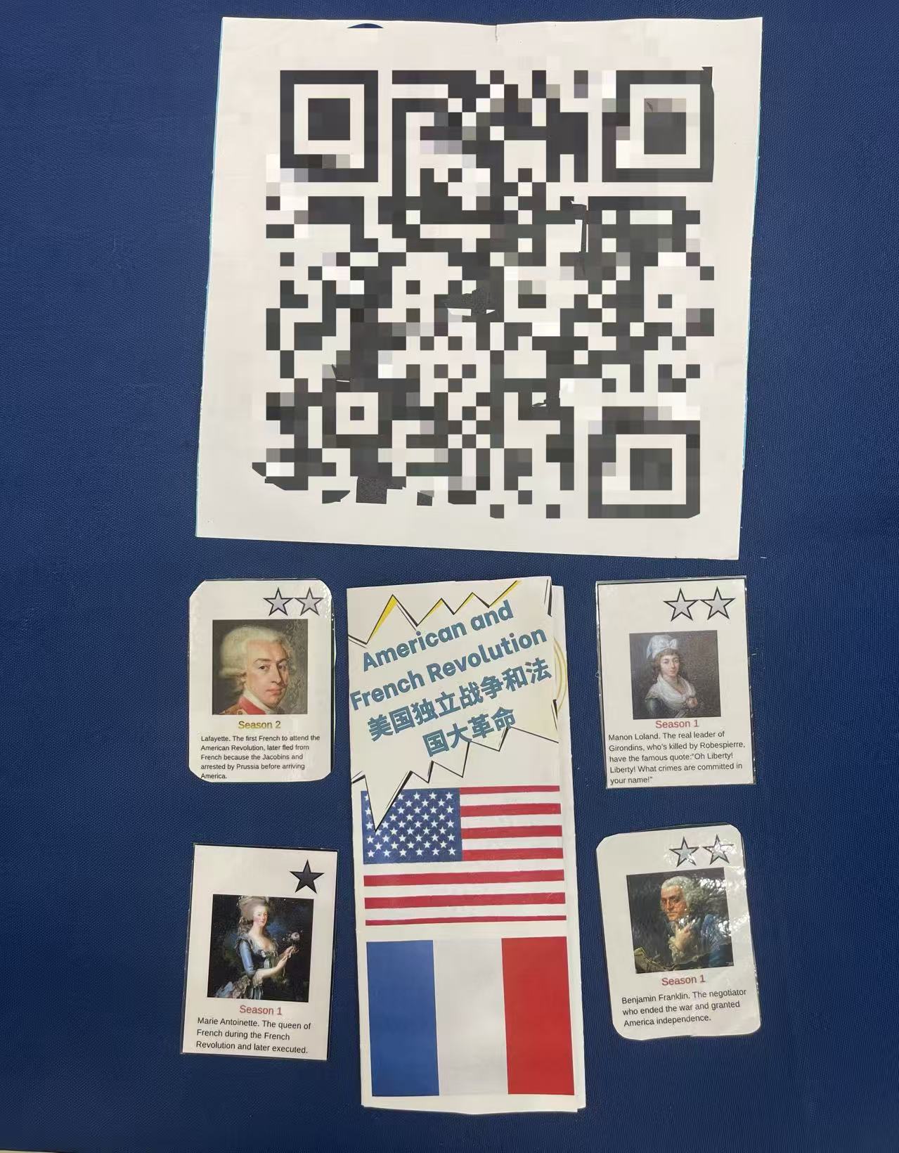 The revolutions group built a leader card game and a brochure, with a QR code so visitors could keep reading.