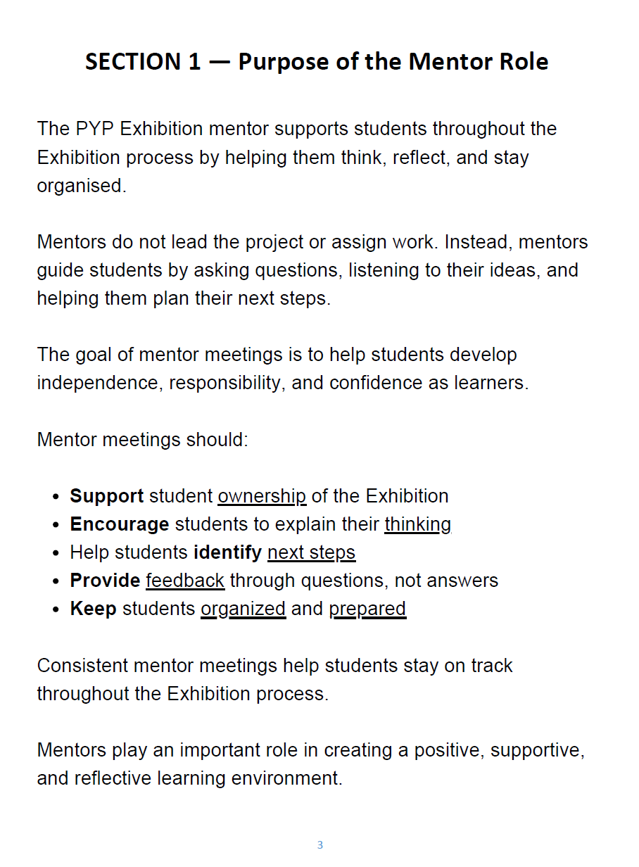 Mentor guidebook page, Section 1, Purpose of the Mentor Role