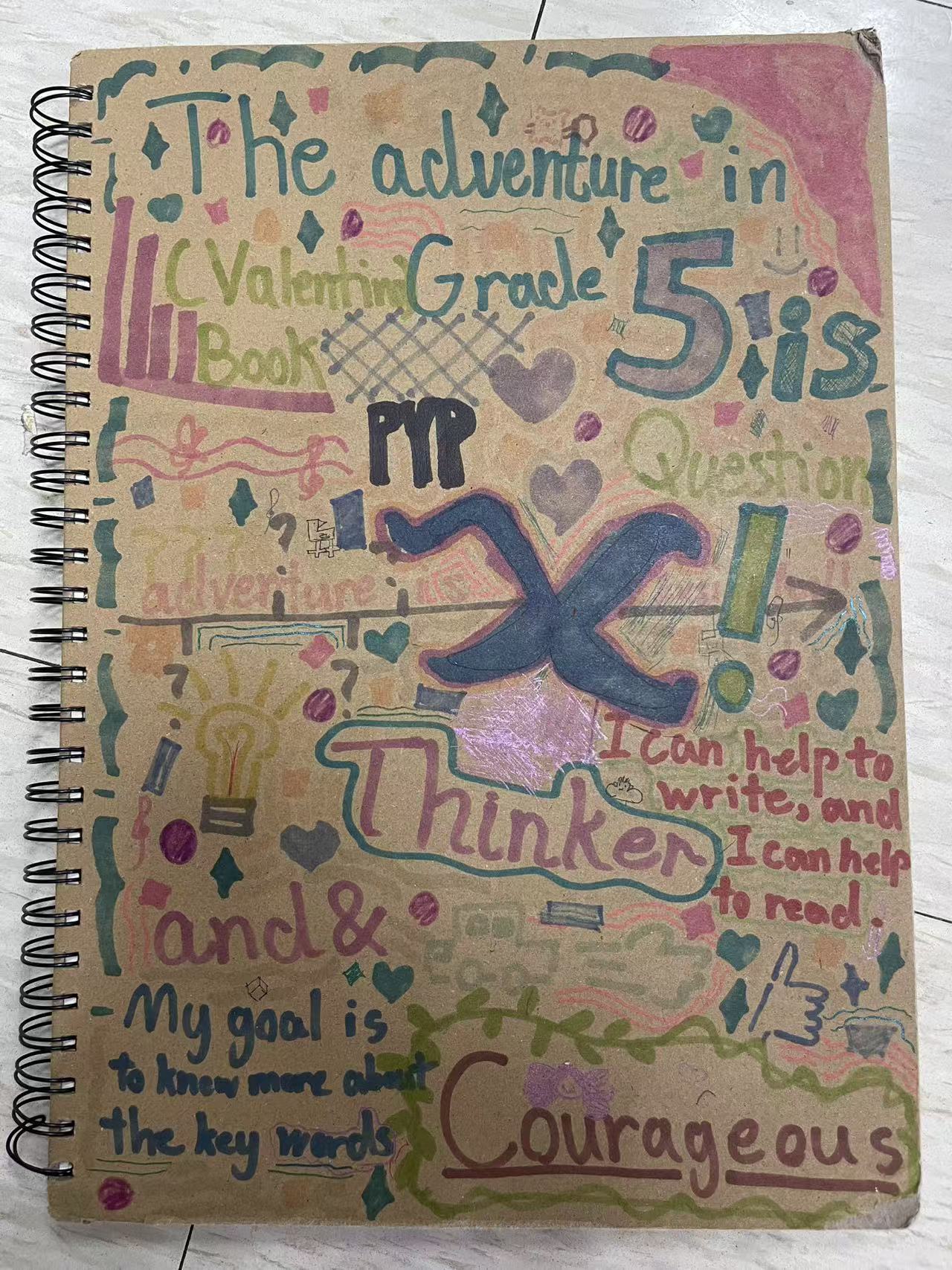 A student's X Journal cover, made in the first weeks.